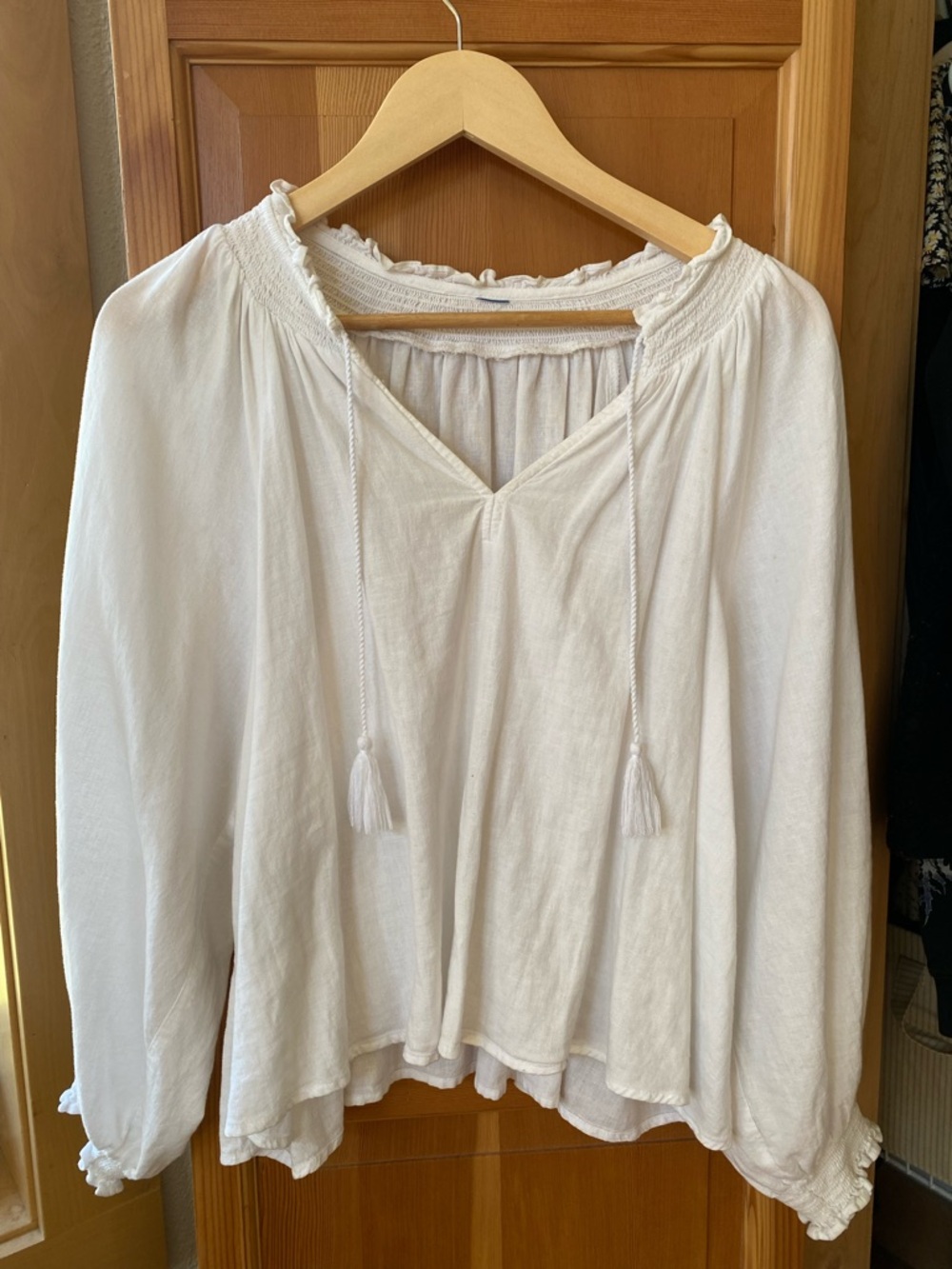 Old Navy White Peasant Tunic with Tassel Tie